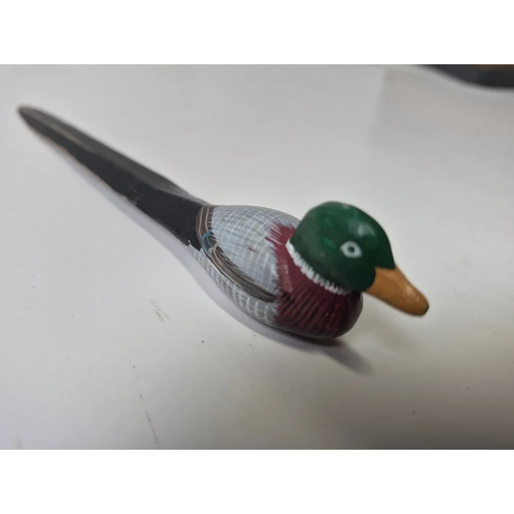 Vintage Hand Painted Wooden Mallard Duck Letter Opener Rustic Desk Accessory 7.5